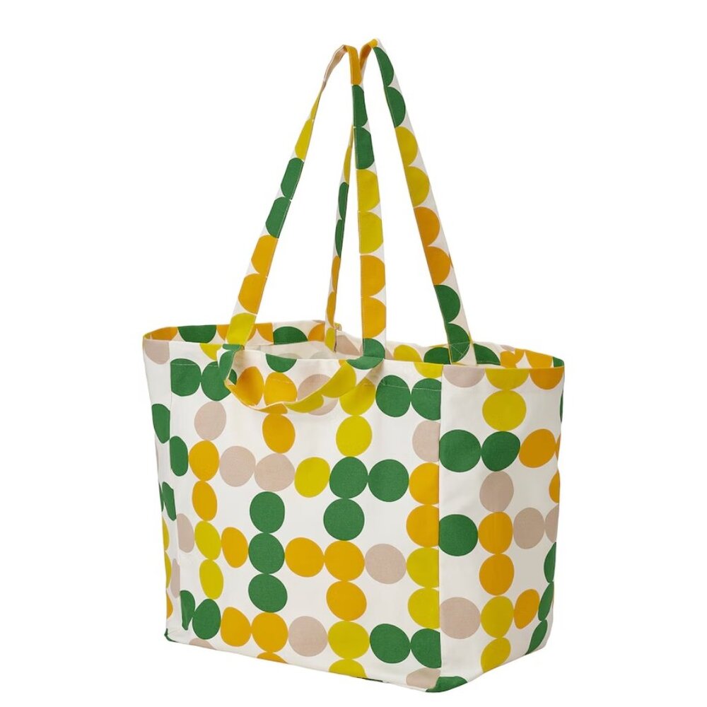 KEA BRÖGGAN Collection Tote Cotton Beach bag, Dot pattern GREEN,YELLOW & GREY